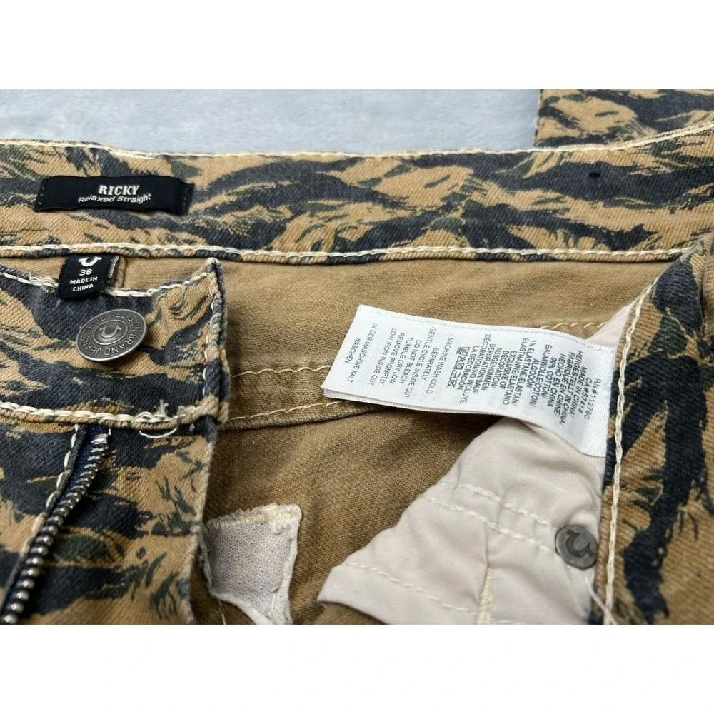 True Religion Ricky Twill Denim Jeans Mens 38x33 Camo Relaxed Straight Pants